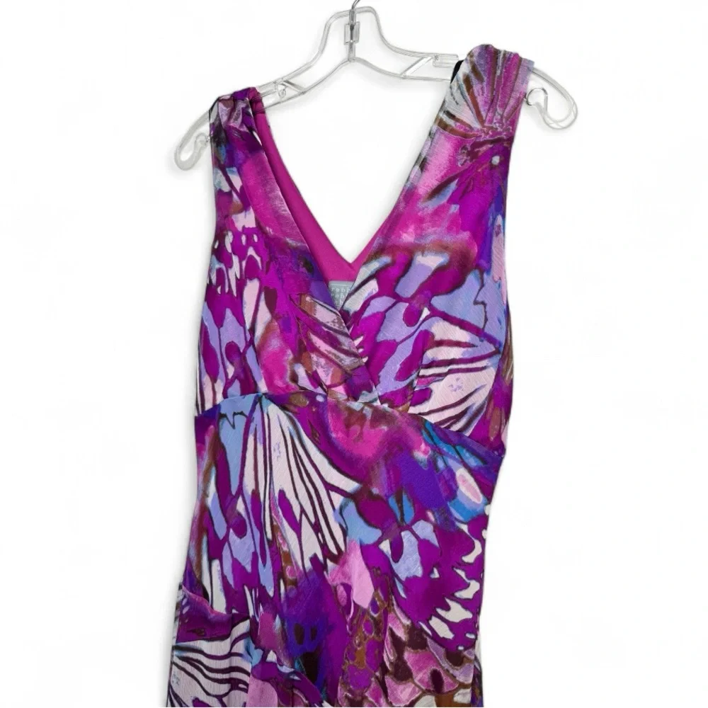 Rabbit Rabbit Rabbit Purple Floral Asymmetrical Dress V-Neck Fit Flare Sz 12 - Picture 6 of 14